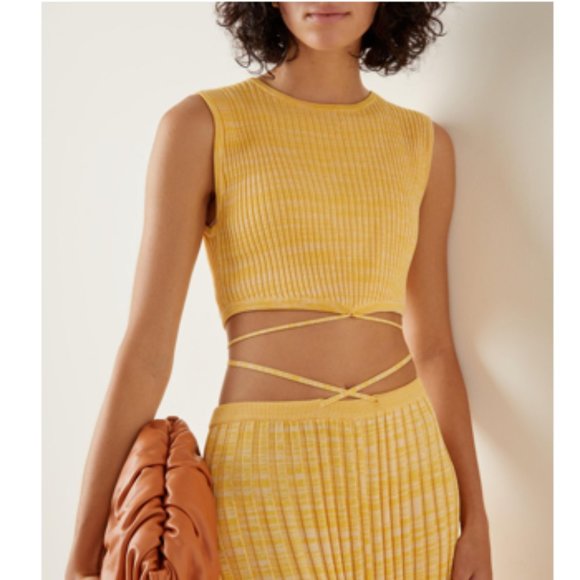 BNWT CHRISTOPHER ESBER CROPPED TIE TOP MÉLANGE RIBBED KNIT TOP M $480 - Picture 4 of 4